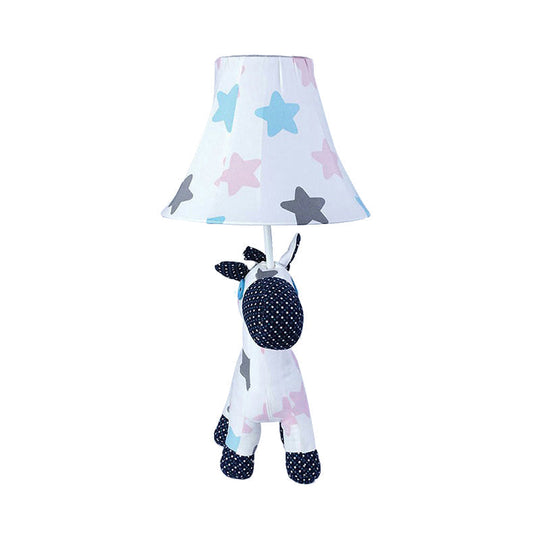 White Fabric Pony Cartoon Desk Lamp With Tapered Shade Perfect For Study Room