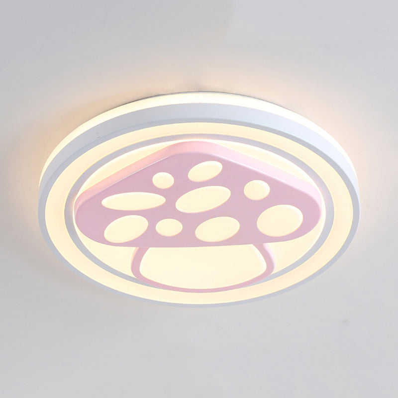 Girls Pink Cartoon Led Ceiling Lamp With Cute Pattern Acrylic Flush Mount Light