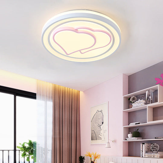 Plafonnier LED rose à motif de dessin animé pour filles avec lumière encastrée en acrylique à motif mignon