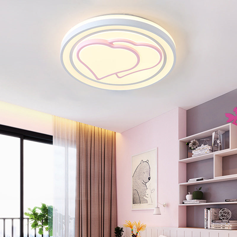 Girls Pink Cartoon Led Ceiling Lamp With Cute Pattern Acrylic Flush Mount Light