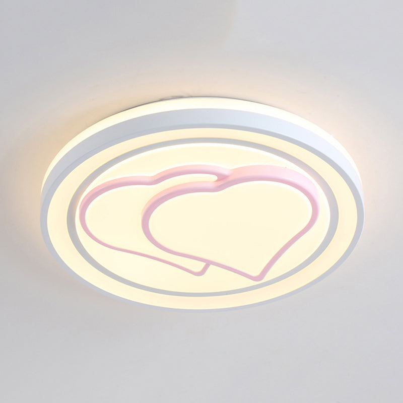 Plafonnier LED rose à motif de dessin animé pour filles avec lumière encastrée en acrylique à motif mignon