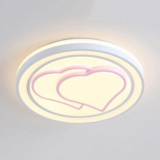 Girls Pink Cartoon Led Ceiling Lamp With Cute Pattern Acrylic Flush Mount Light / D White