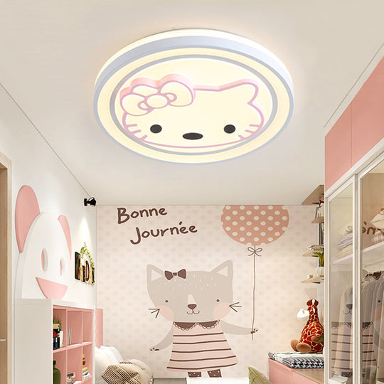 Girls Pink Cartoon Led Ceiling Lamp With Cute Pattern Acrylic Flush Mount Light / A White