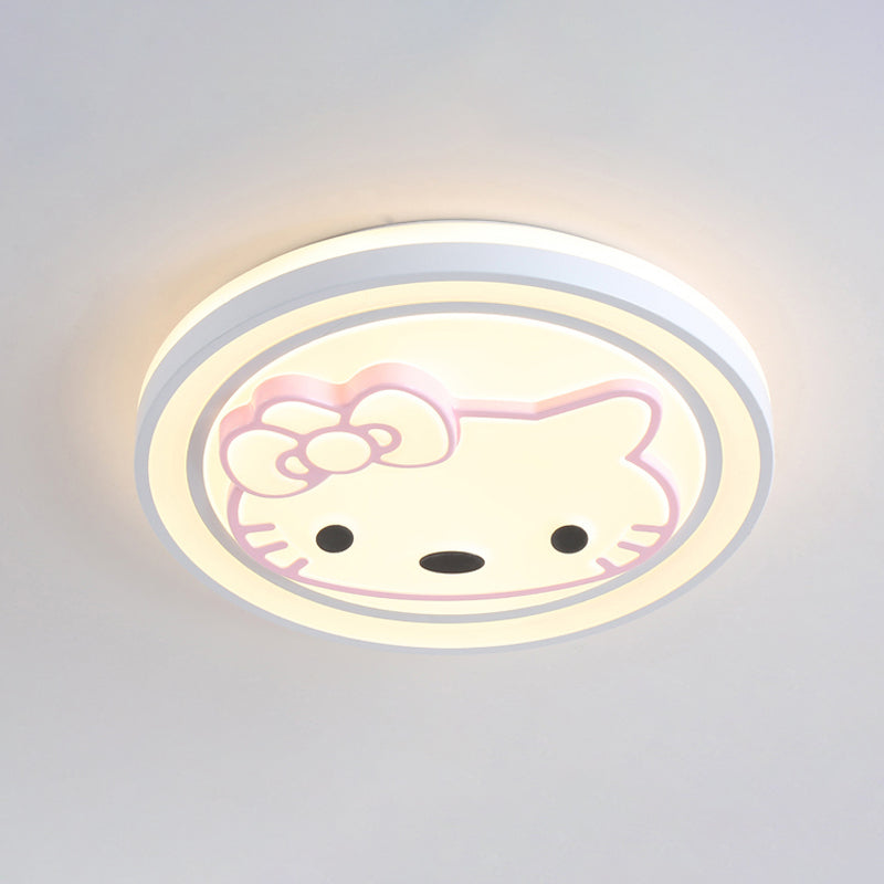 Girls Pink Cartoon Led Ceiling Lamp With Cute Pattern Acrylic Flush Mount Light