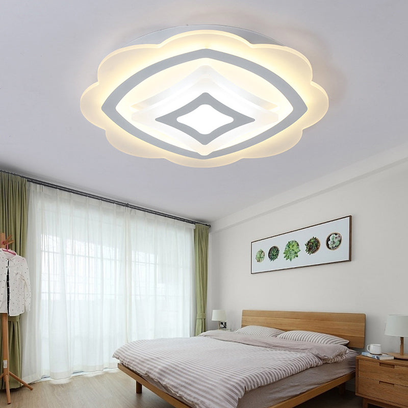 Modern LED Flower Ceiling Light - White Acrylic Fixture for Kid's Bedroom