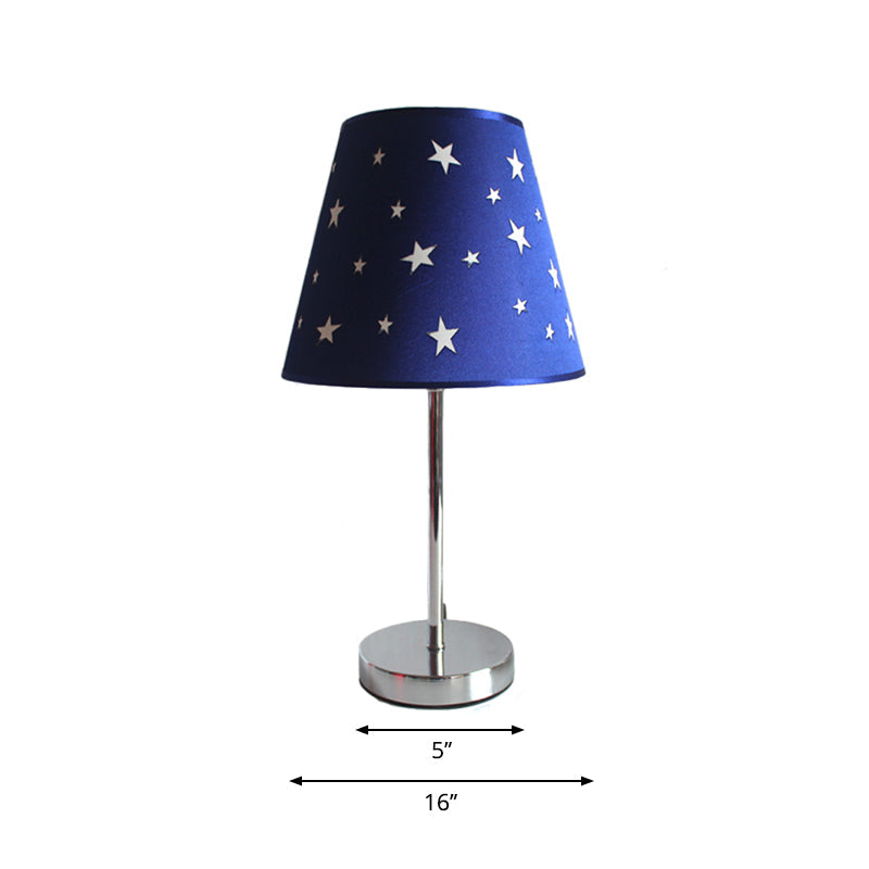 Modern Blue Study Room Desk Light With Starry Shade Metal Body & Plug-In Cord