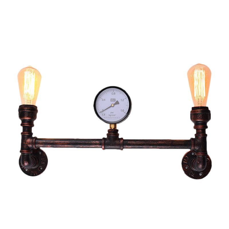 Industrial Weathered Copper Pipe Sconce - 2-Light Wall Mounted Fixture For Indoor Use 20.5/21.5 Wide