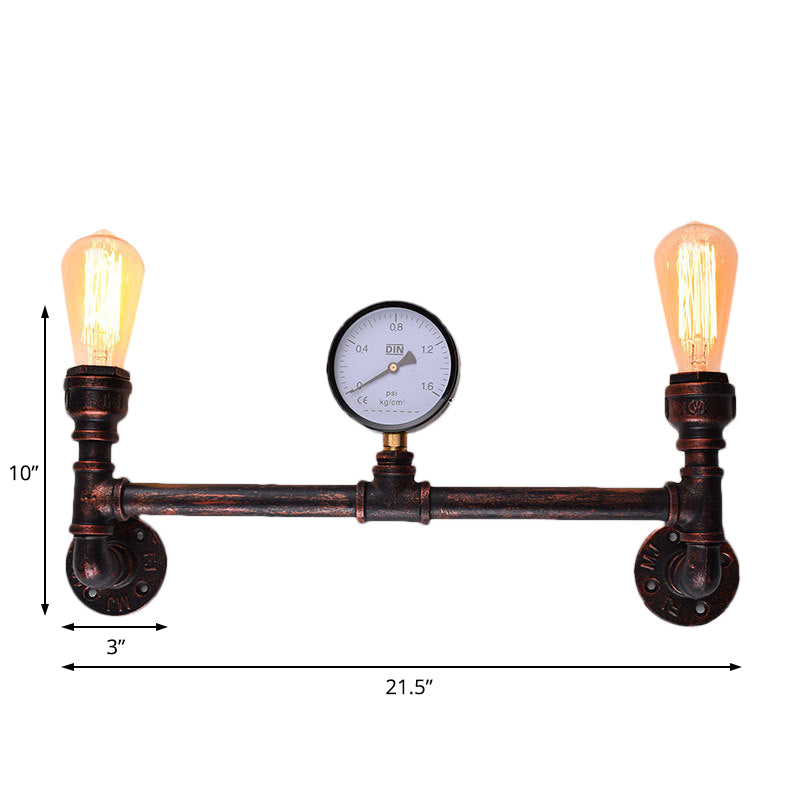 Industrial Weathered Copper Pipe Sconce - 2-Light Wall Mounted Fixture For Indoor Use 20.5/21.5 Wide