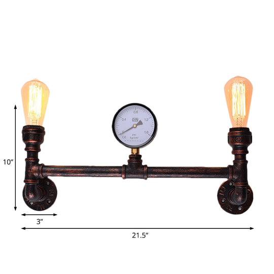 Industrial Weathered Copper Pipe Sconce - 2-Light Wall Mounted Fixture For Indoor Use 20.5/21.5 Wide