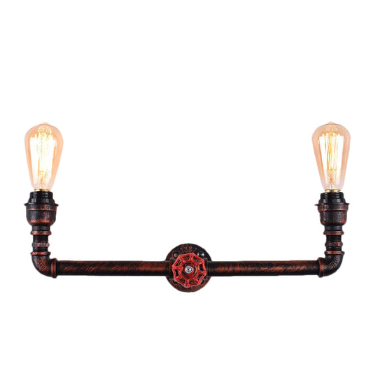 Industrial Weathered Copper Pipe Sconce - 2-Light Wall Mounted Fixture For Indoor Use 20.5/21.5 Wide