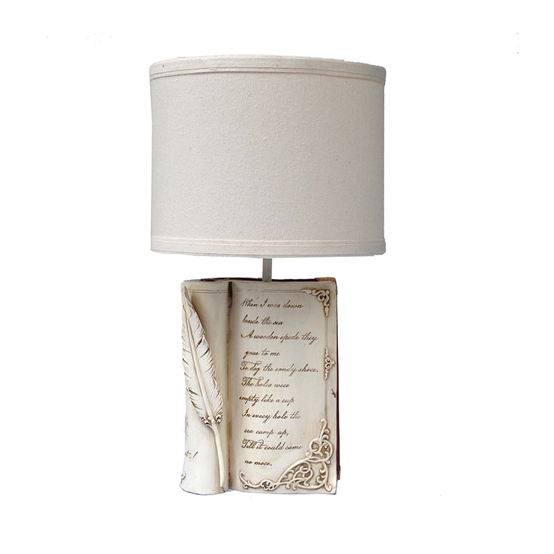 Childrens White Reading Light With Drum Shade And Book Base - Study Room Or Bedroom Lighting