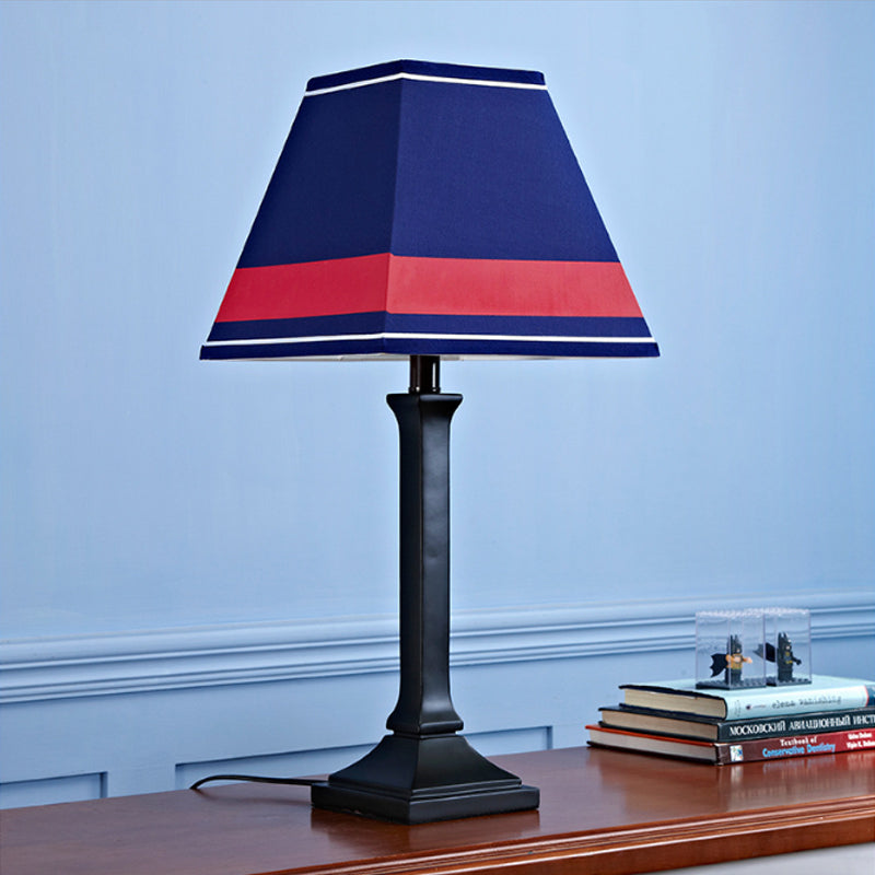 Modern Blue Desk Lamp With Fabric Shade And Plug-In Cord For Study Room Craftsman