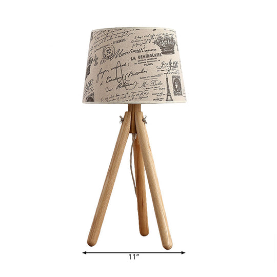 Modern Wood Tripod Desk Light In Beige For Hotel - Tapered Shade With Reading Bulb