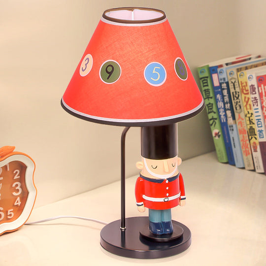 Red Soldier Deco Cartoon Study Light With Tapered Fabric Shade - Perfect For Bedroom Desks