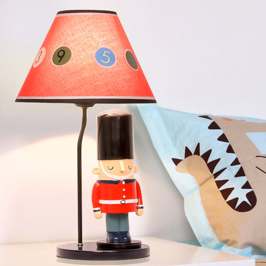 Red Soldier Deco Cartoon Study Light With Tapered Fabric Shade - Perfect For Bedroom Desks