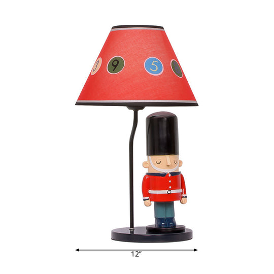 Red Soldier Deco Cartoon Study Light With Tapered Fabric Shade - Perfect For Bedroom Desks