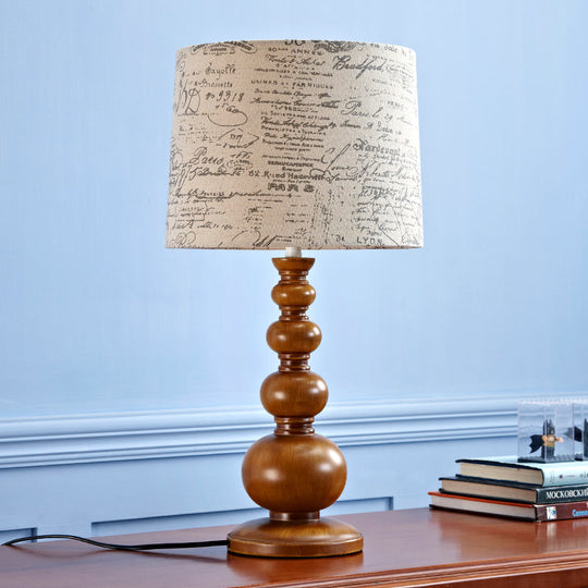 Modern Beige Cylinder Table Lamp With Gourd Base For Study Room