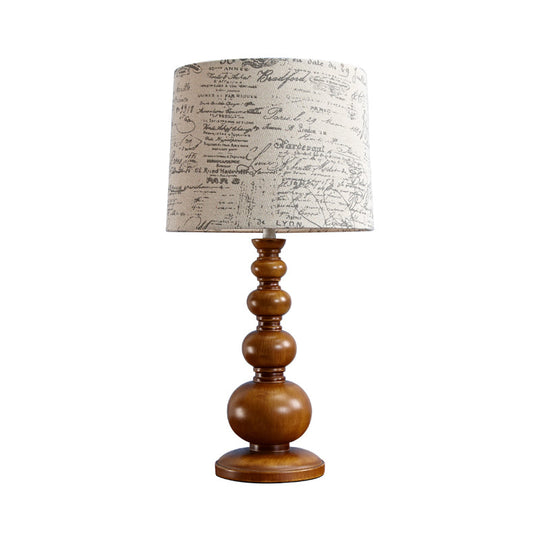 Modern Beige Cylinder Table Lamp With Gourd Base For Study Room