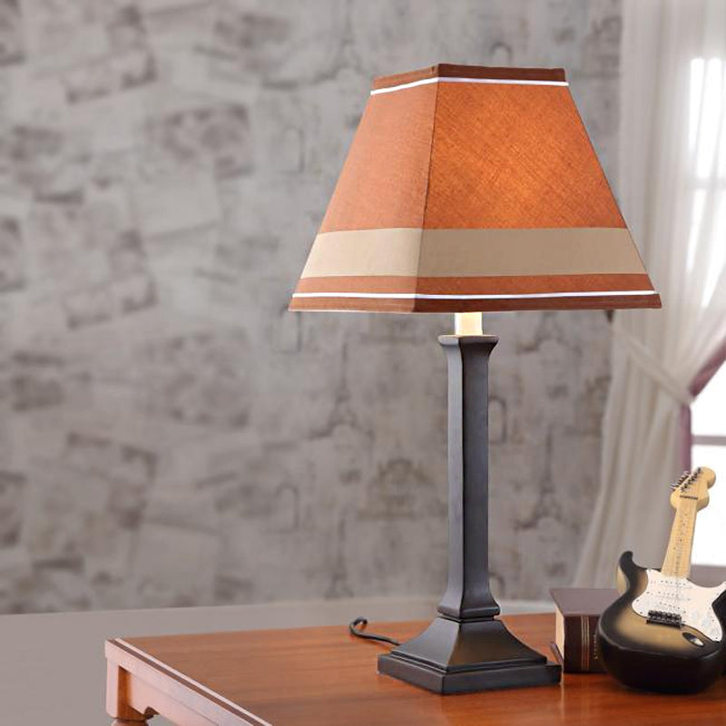 Contemporary Craftsman Study Desk Lamp - One-Light Fabric Shade Brown