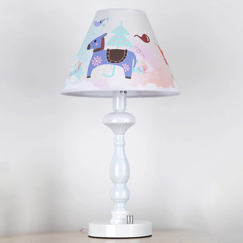 White Tapered Shade Desk Lamp With Animal Print - Perfect Kids Reading Light