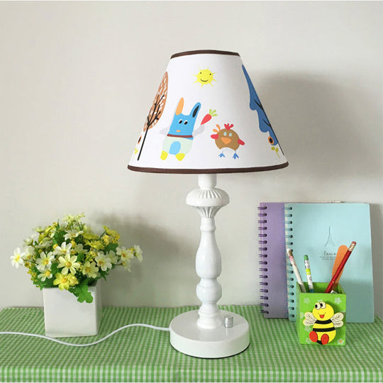 White Tapered Shade Desk Lamp With Animal Print - Perfect Kids Reading Light / Rabbit