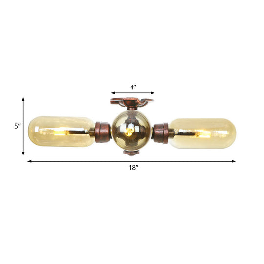 Industrial Style Amber Glass Semi Flush Mount Ceiling Light with Weathered Copper Finish - 3/4/5 Lights