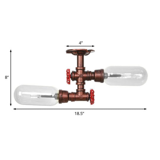 Vintage Clear Glass Semi Flush Light for Living Room with Weathered Copper Finish - 2-Light Ceiling Lighting