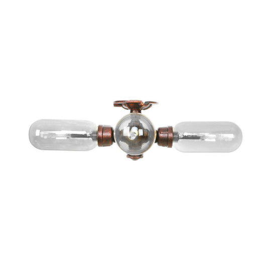 Industrial Weathered Copper Semi Mount Indoor Ceiling Light with Clear Glass and Pipe Design - 3/4/5 Light Oval Shade