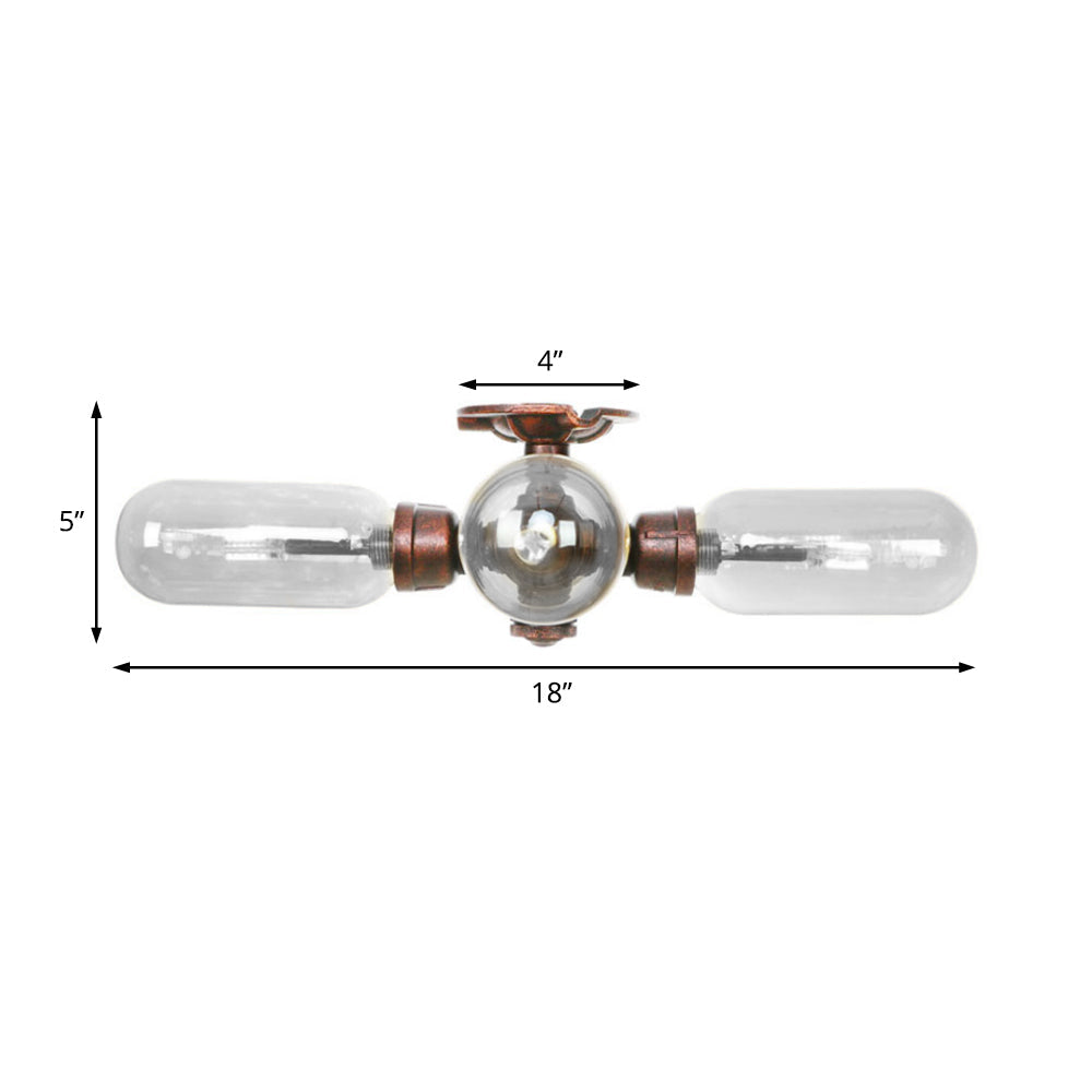 Industrial Weathered Copper Semi Mount Indoor Ceiling Light with Clear Glass and Pipe Design - 3/4/5 Light Oval Shade