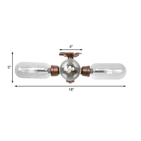 Industrial Weathered Copper Semi Mount Indoor Ceiling Light with Clear Glass and Pipe Design - 3/4/5 Light Oval Shade