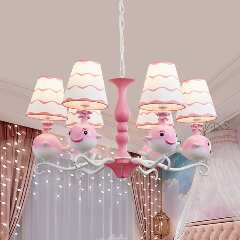 Animal Fabric Hanging Chandelier: Designer Tapered Shade Ceiling Lamp With 6 Lights For Bedroom