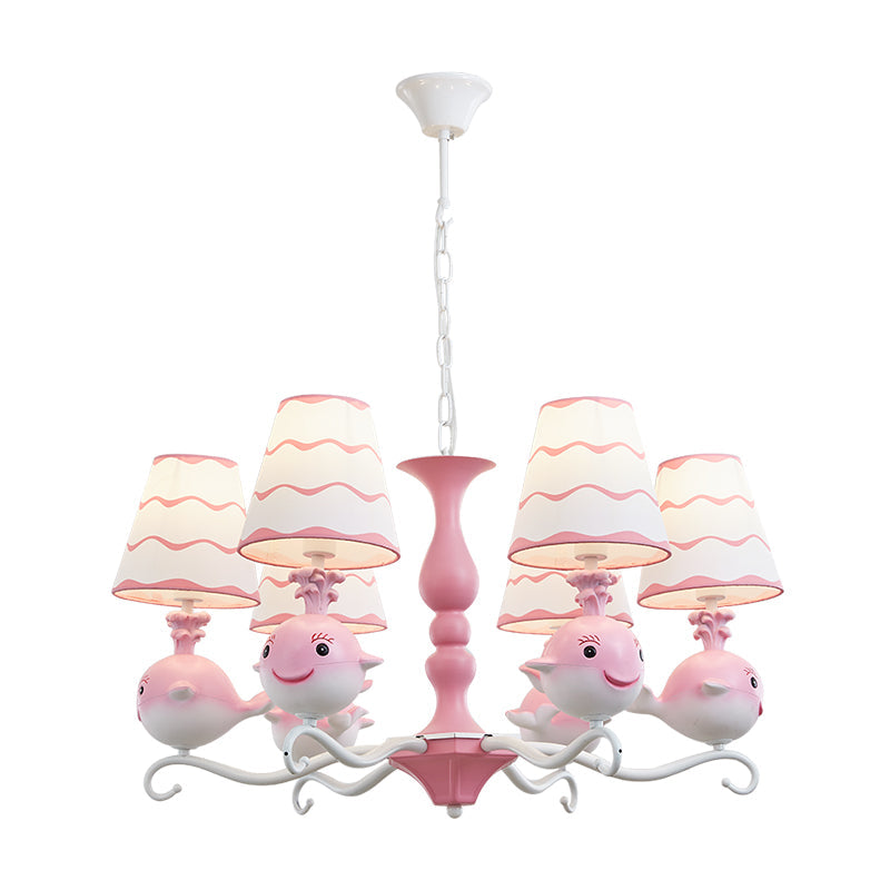 Animal Fabric Hanging Chandelier: Designer Tapered Shade Ceiling Lamp With 6 Lights For Bedroom