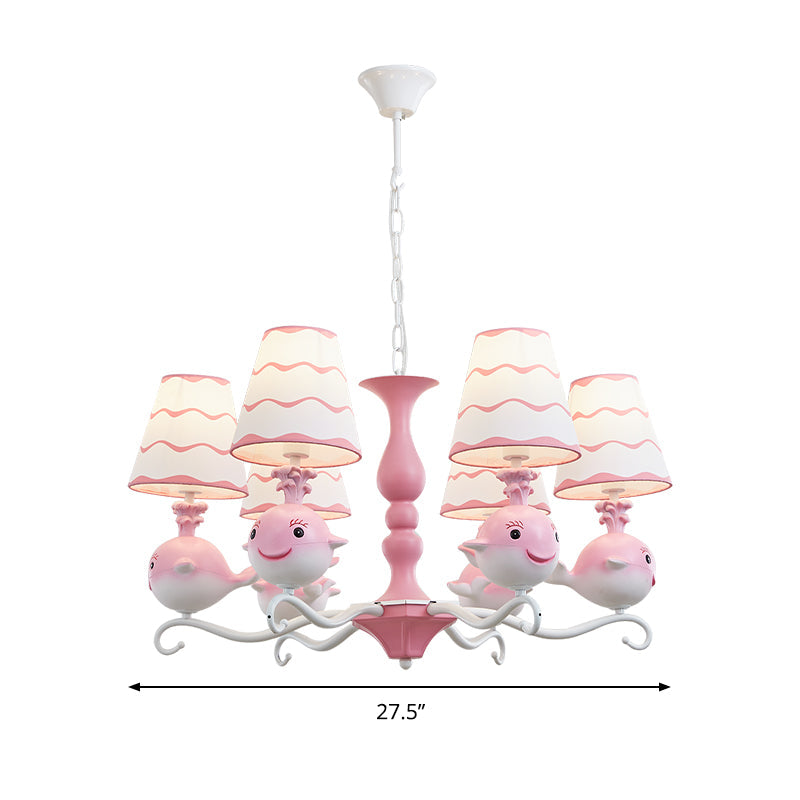 Animal Fabric Hanging Chandelier: Designer Tapered Shade Ceiling Lamp With 6 Lights For Bedroom