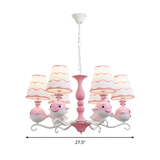 Animal Fabric Hanging Chandelier: Designer Tapered Shade Ceiling Lamp With 6 Lights For Bedroom