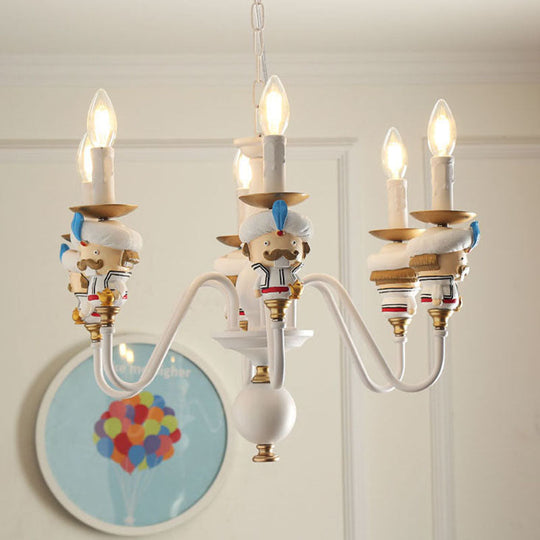 Charming White Cartoon Man Metal Chandelier - Ideal For Dining Room & Hanging Lights