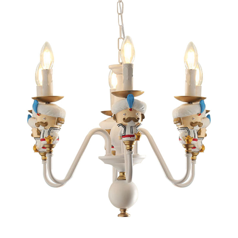 Charming White Cartoon Man Metal Chandelier - Ideal For Dining Room & Hanging Lights