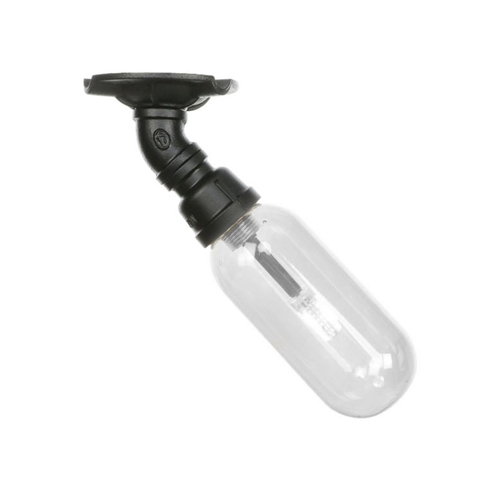 Industrial Black Ceiling Mounted Fixture - Oval Clear Glass Shade, Semi Flush Mount with Pipe Design