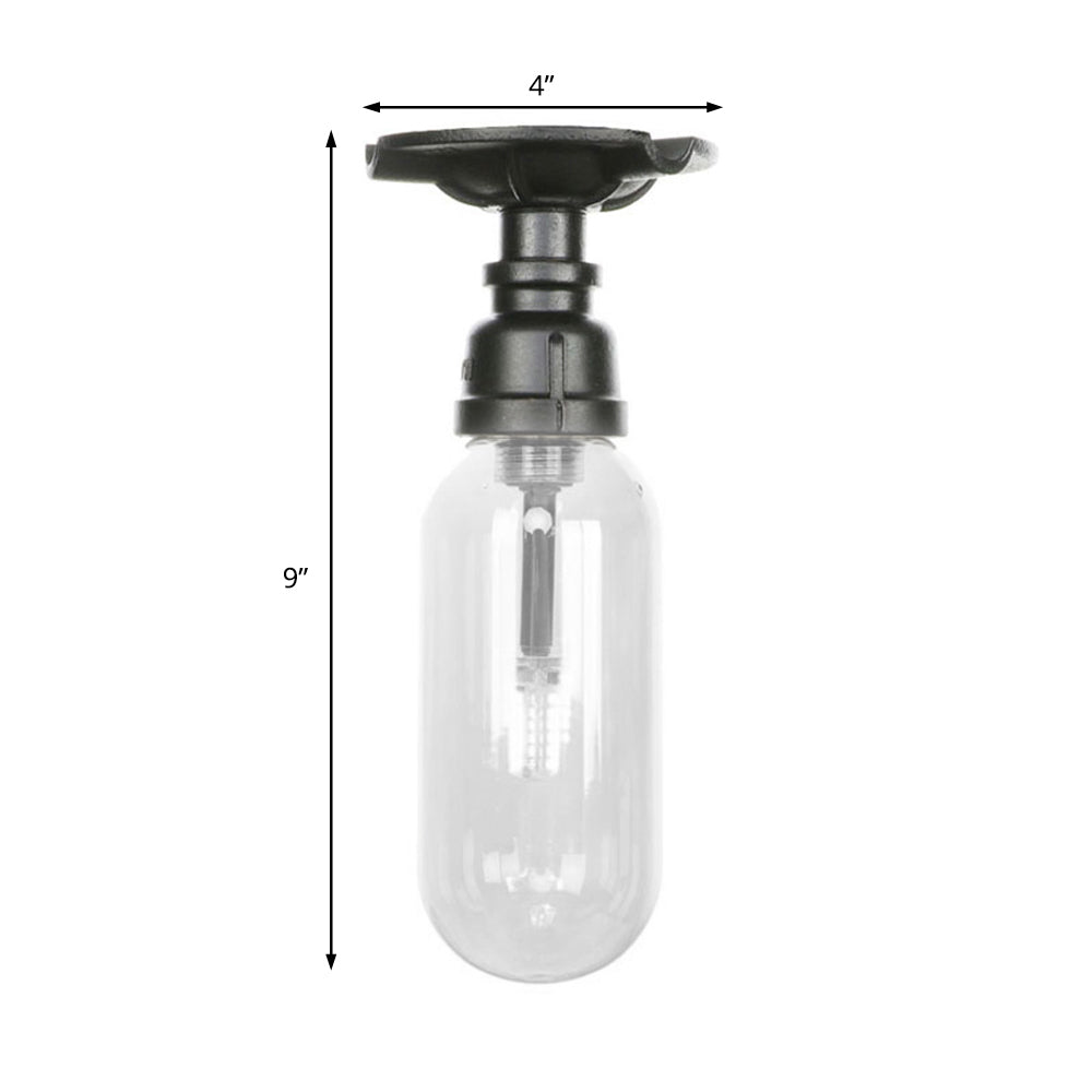 Industrial Clear Glass Semi-Flush Ceiling Light with Pipe Design