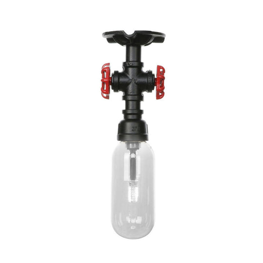 Industrial Clear Glass Semi-Flush Ceiling Light with Pipe Design