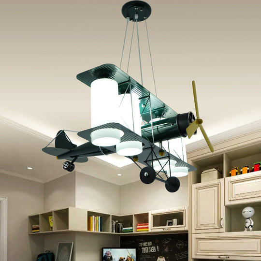 Chic Modern Metal Hanging Chandelier For Bedroom - Battle Plane Inspired Green