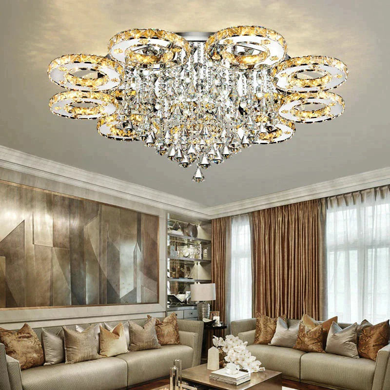 Modern Led Crystal Ceiling Lights For Living Room Luxury Lamp Bedroom Fixture Dining Silver Lighting