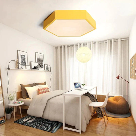 LED Ceiling Lamp Macaron 7 Color 15W Hexagon Surface Mounted Living Room Study Bedroom Lamp Nordic Ceiling Light