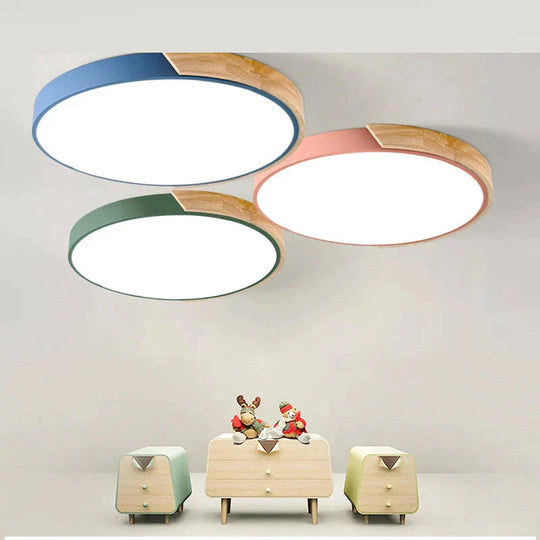 LED Discolor Ceiling Lamp Acrylic Wooden Round Multicolor 18W Ceiling Surface Mounted LED Lighting Fixtures