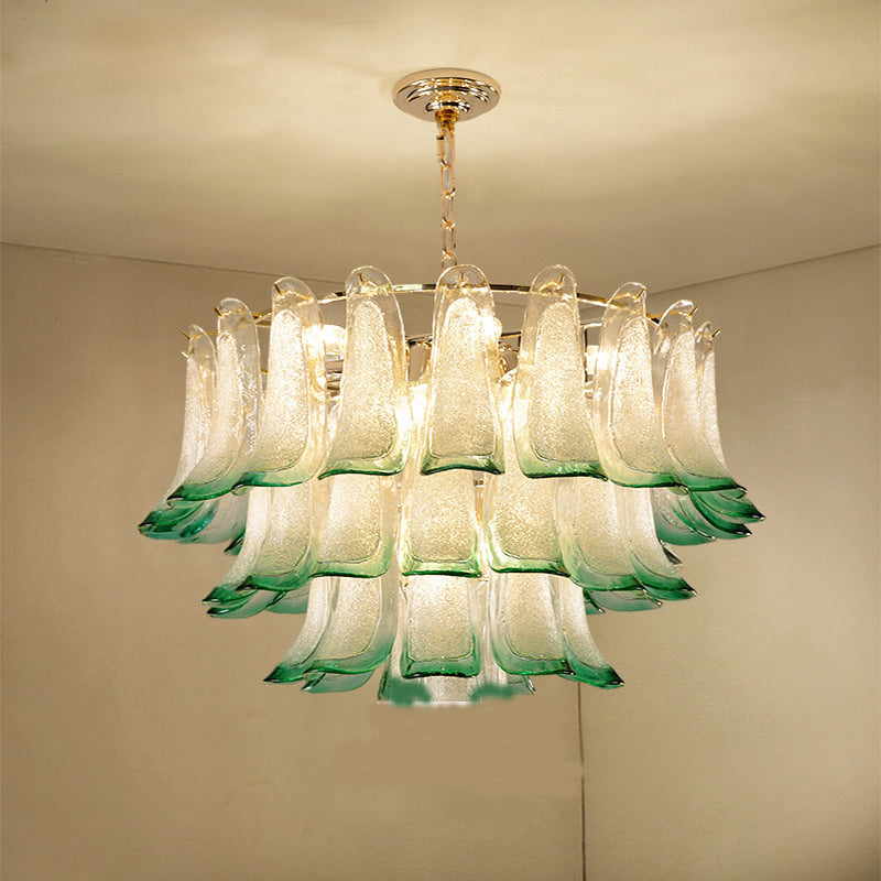 Green 3-Tier Stained Glass Chandelier: Contemporary 9-Light Ceiling Fixture For Hotels