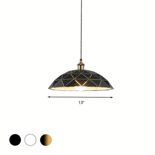 Industrial Black/White Metal Pendant Light For Living Room - 1 Dome Suspension Lamp 13/16/19.5 Wide