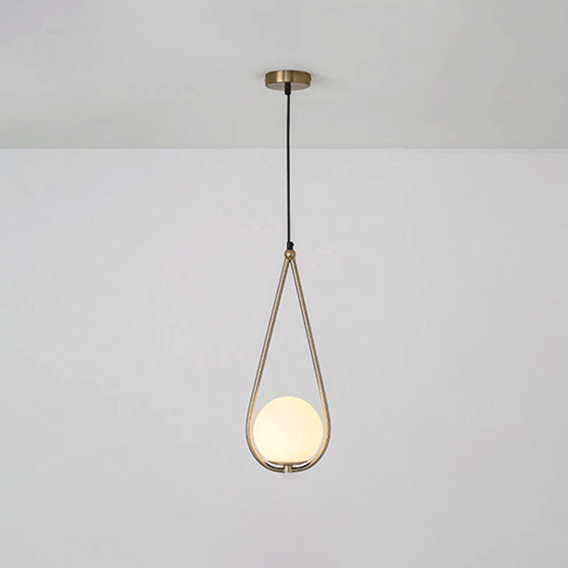 Minimalist Metal Teardrop Ceiling Light With Cream Glass Shade - Brass Finish Single Bulb Pendant