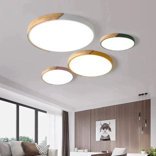 Nordic Oak App Dimmable Led Ceiling Lights Living Room Round Multicolor Alloy Lamp Bedroom Light