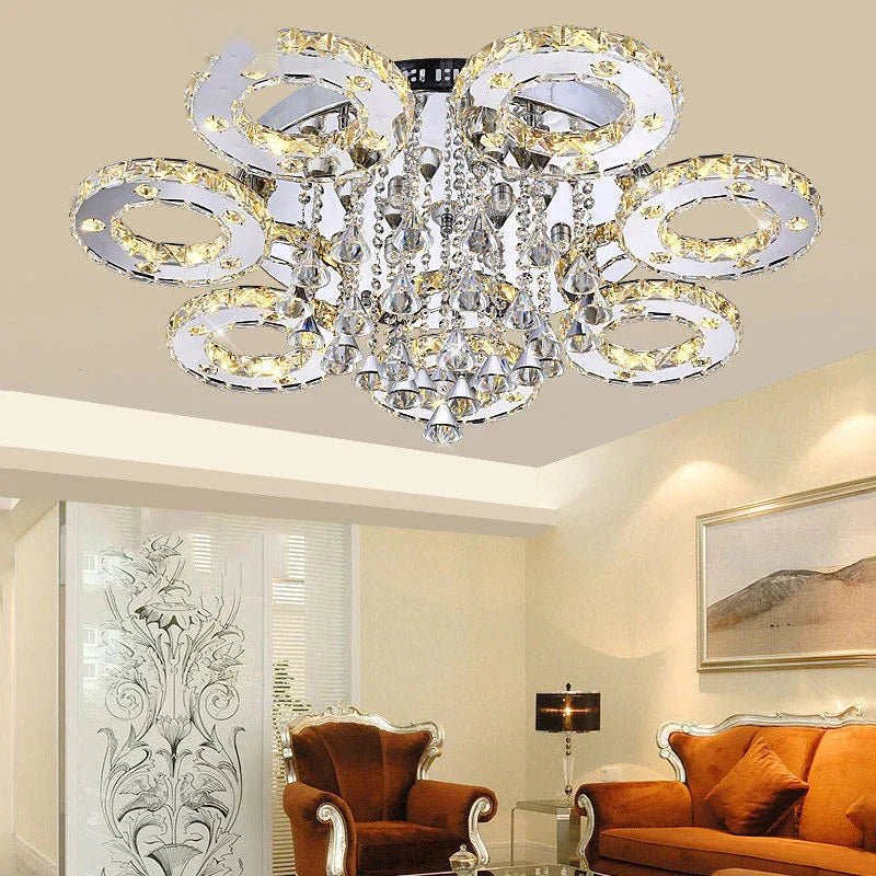 Modern Led Crystal Ceiling Lights For Living Room Luxury Ceiling Lamp Bedroom Crystal Fixture Dining Silver Led Fixture Lighting