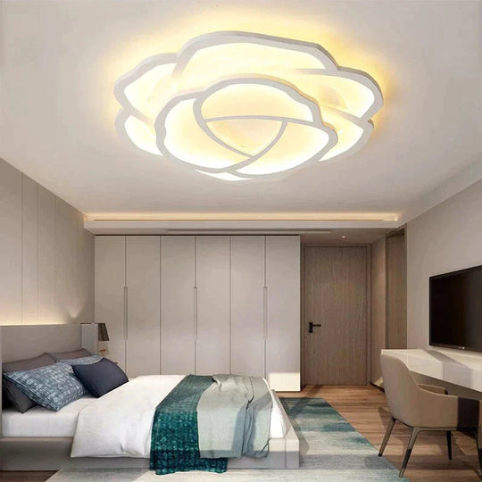 White Rose Led Ceiling Lights For Living Room Bedroom Dining Dimmable Kitchen Lamp Modern Creative