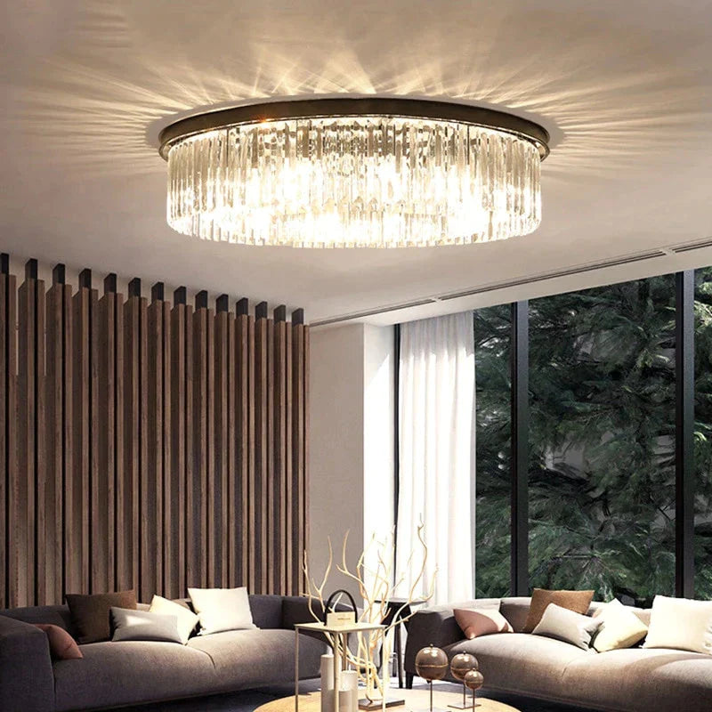 Modern Crystal Ceiling Lamp Living Crystal Ceiling Light Bedroom Classic Round Ceiling Lamps Black Base Led Fixtures Dining Room